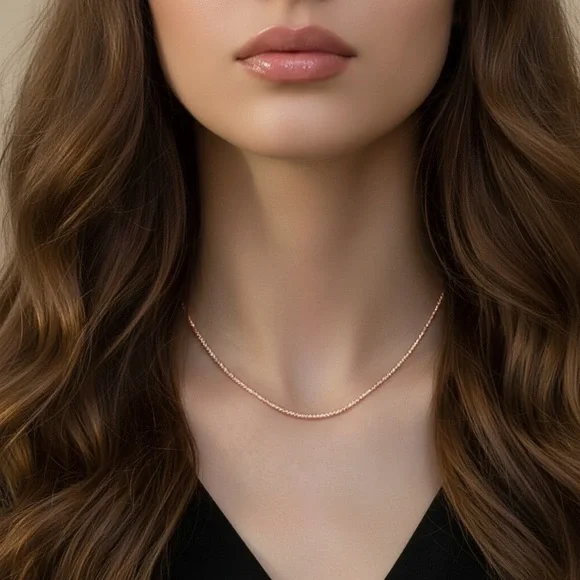 Minimalist Silver Plated Glittery rose gold rope chain necklace. New. - Picture 3 of 13